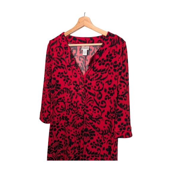 Chicos Travelers Womens Medium Midi Dress Red Black Floral Stretch Knit comfy - Picture 2 of 6